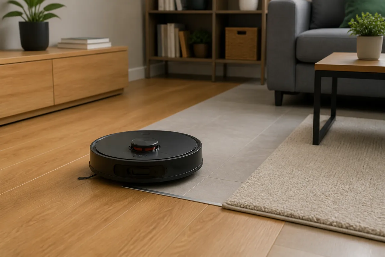 robot aspirator peste prag între tipuri de podea
